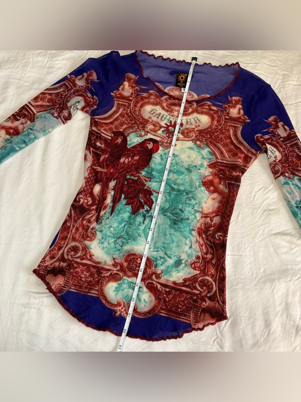 Rare Archive Jean Paul Gaultier Soleil Print Mesh Embroidered Long Sleeve Small - Picture 9 of 12